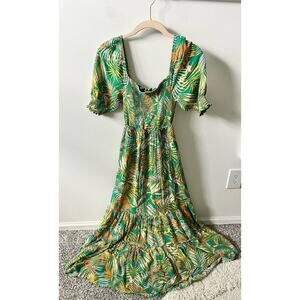Betsey Johnson green tropical dress women's size small